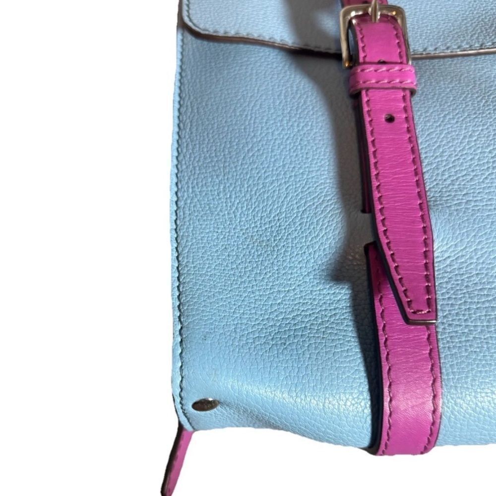 DOLCE & GABBANA Blue Leather Briefcase Backpack Top Handle Satchel Fuchsia Strap - Picture 11 of 16